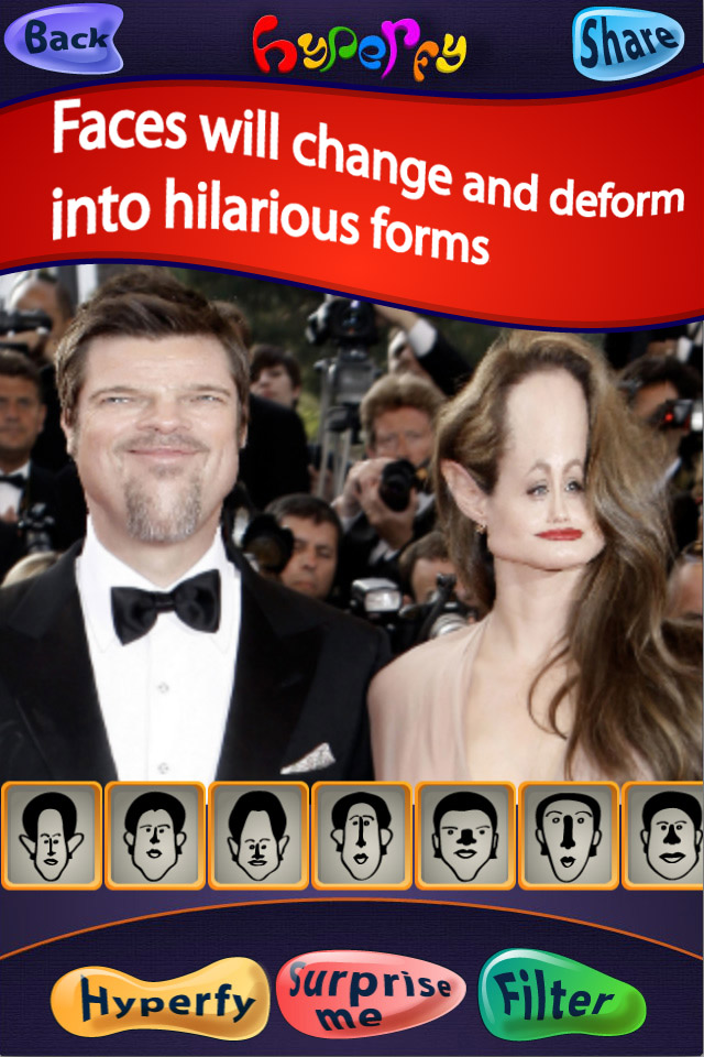 Application of a caricature filter to famous people's faces